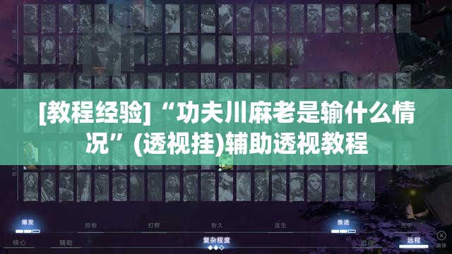 [教程经验]“功夫川麻老是输什么情况”(透视挂)辅助透视教程