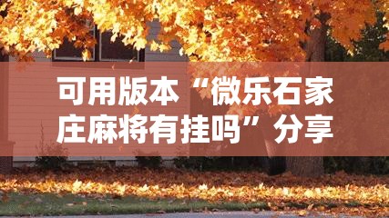 可用版本“微乐石家庄麻将有挂吗”分享装挂详细步骤